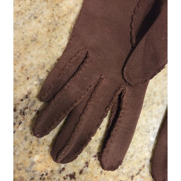 Vintage Womens Size M/L Brown Cotton Formal 9.5" Gloves Embroidered Starburst - Picture 8 of 16